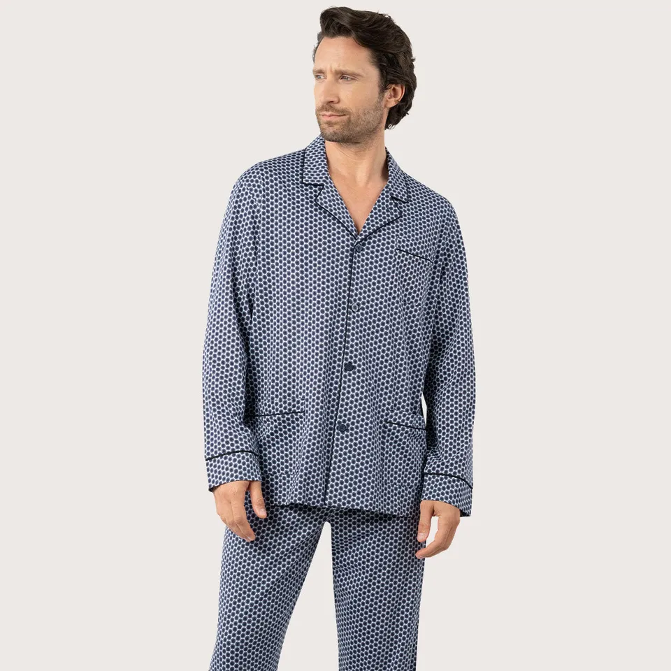 eminence-pyjama-long-ouvert-homme-popeline-coton-5-boutons image 1