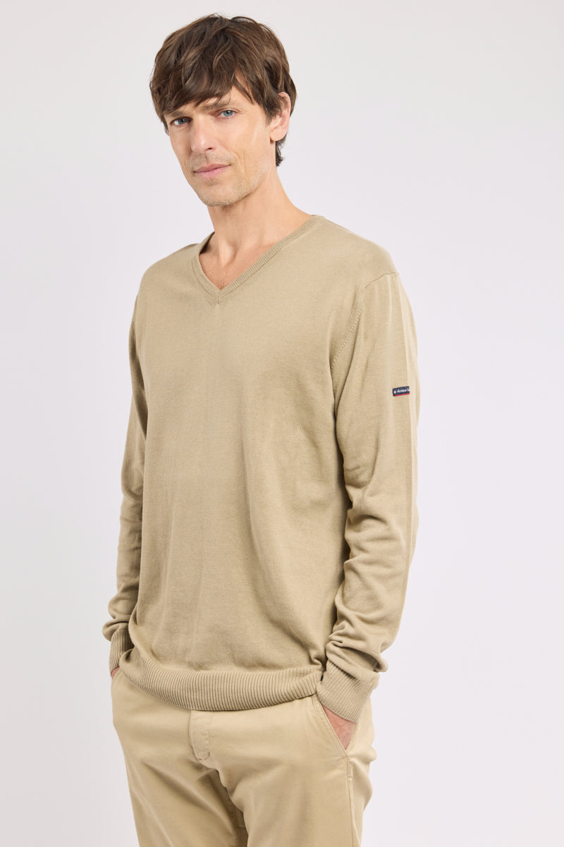 armor-lux-pull-col-v-homme-coton-et-lin-coupe-droite image 1