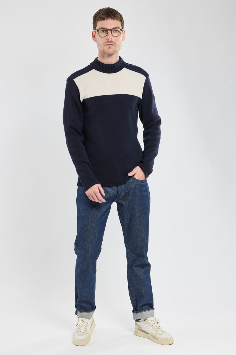armor-lux-pull-marin-zipp-homme-col-montant-bicolore-coton image 3
