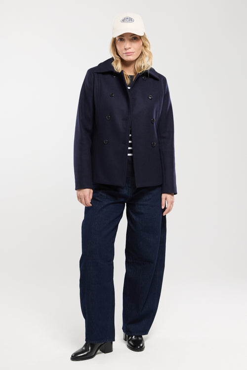 armor-lux-caban-court-femme-laine-bouillie-double-boutonnage-passepoil-rouge image 4