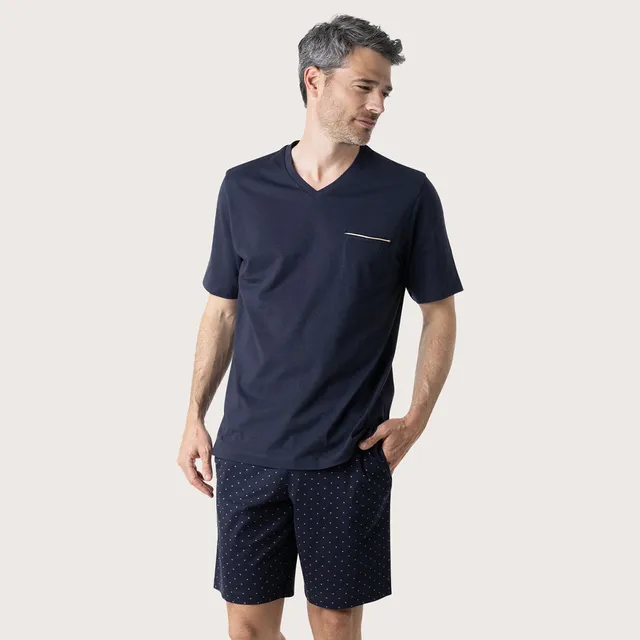 pyjama-court-homme-business-eminence-coton-peign-col-v image 1