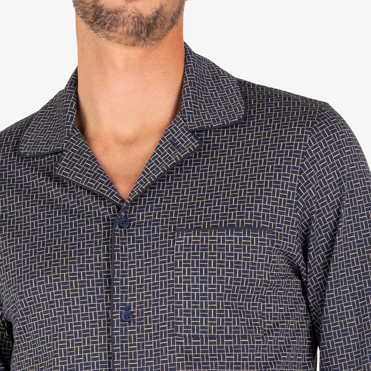 eminence-pyjama-long-ouvert-homme-heritage-merceris-marine image 2