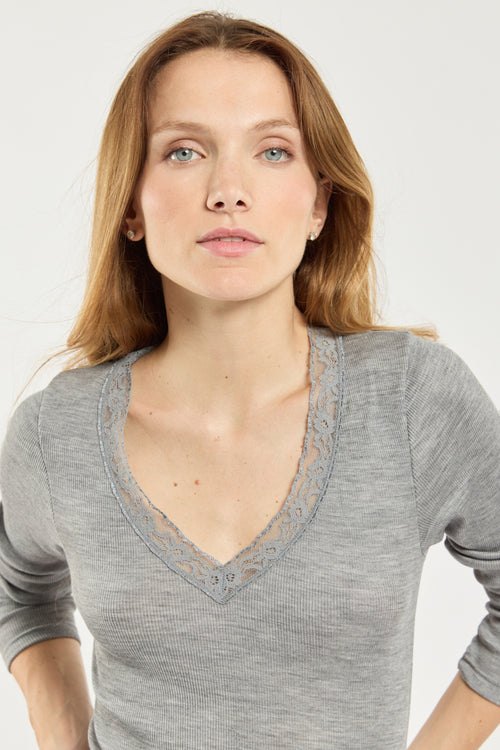 armor-lux-t-shirt-manches-longues-femme-laine-et-soie-col-v-dentelle-ultra-ajust-2 image 3