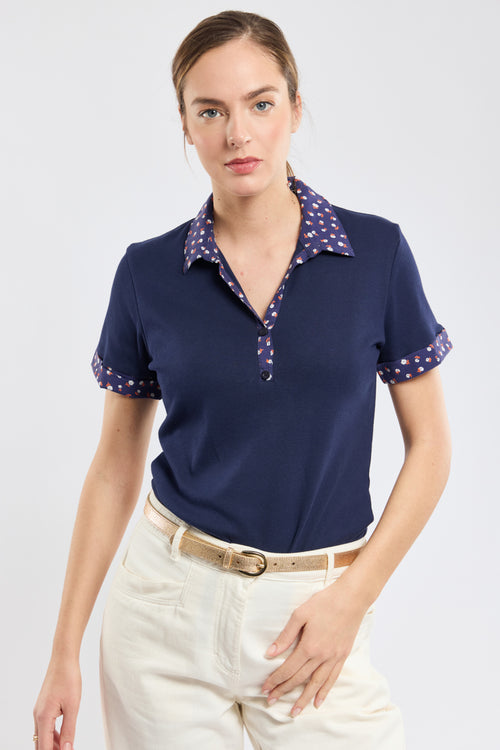 armor-lux-polo-femme-coton-petites-fleurs-col-contrast image 2