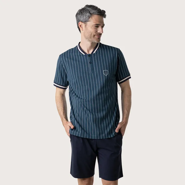 eminence-sport-club-pyjama-court-homme-haut-cobalt-short-marine-100-coton image 1