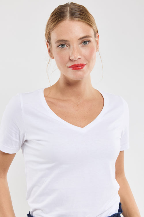 armor-lux-t-shirt-femme-col-v-coton-l-ger-uni image 2
