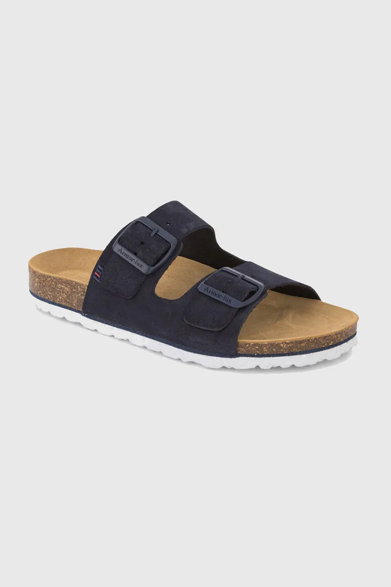 armor-lux-mules-zef-deux-brides-cuir-bleu-marine image 1