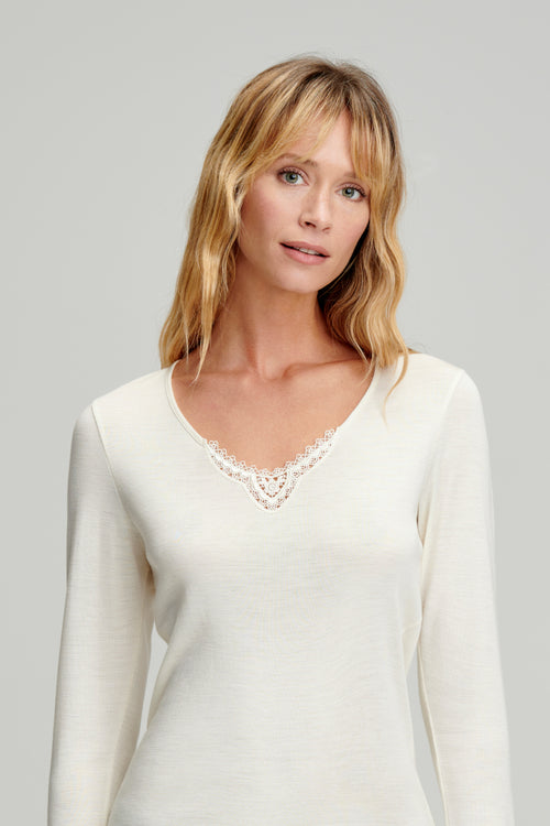 armor-lux-t-shirt-femme-manches-longues-laine-et-soie-col-v-dentelle-5 image 3