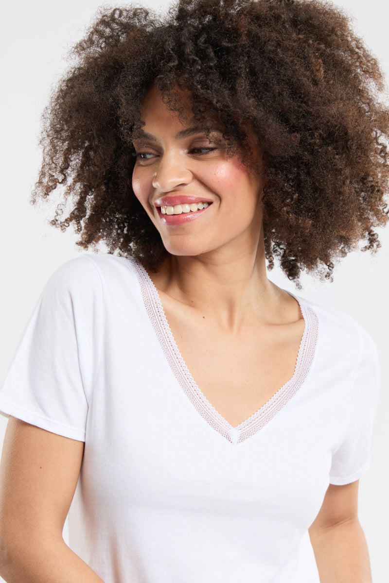 armor-lux-t-shirt-col-v-femme-coton-biologique-dentelle image 2