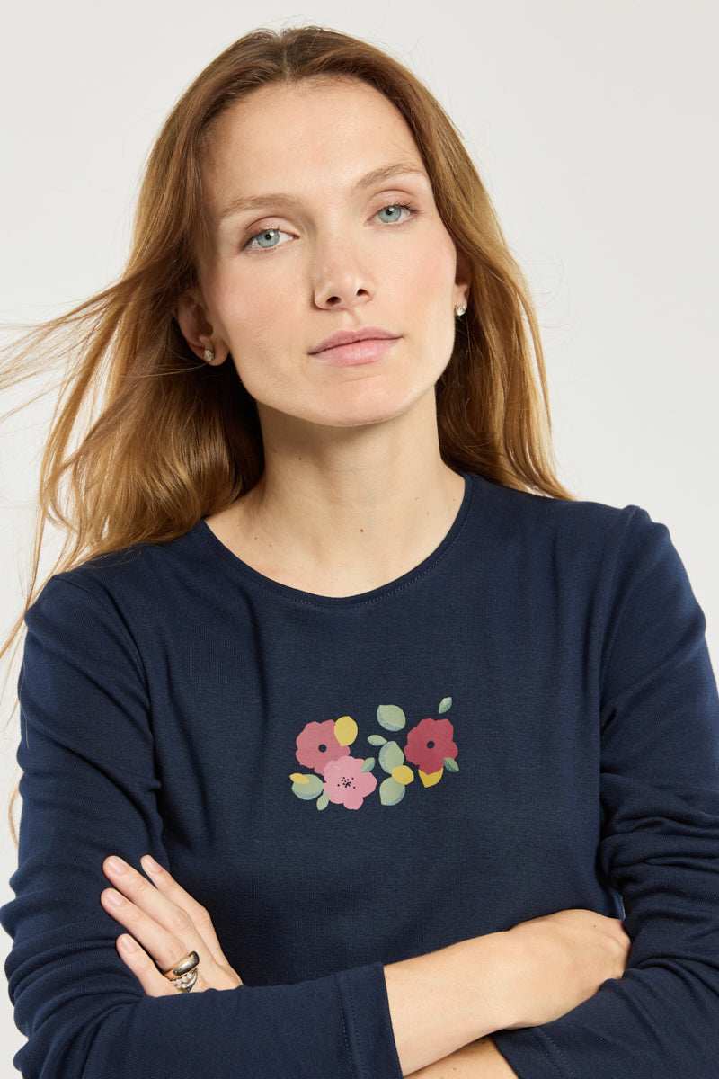 armor-lux-t-shirt-manches-longues-femme-coton-l-ger-col-rond-s-rigraphie-blossom image 2