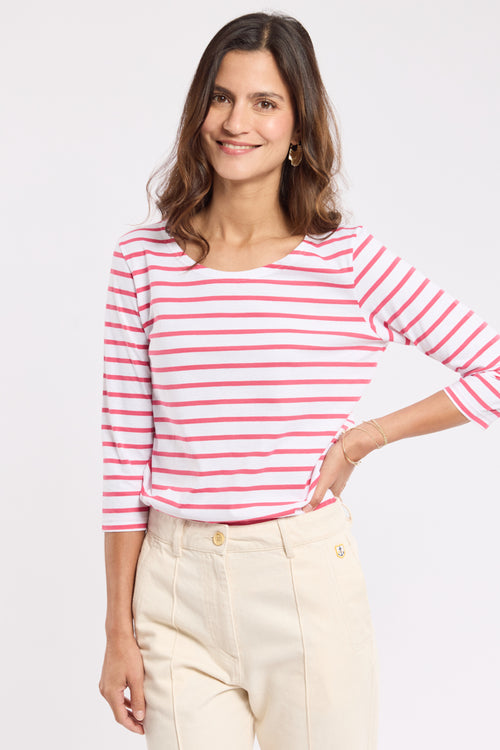 armor-lux-h-ritage-top-ray-femme-3-4-coton-l-ger-col-bateau image 2