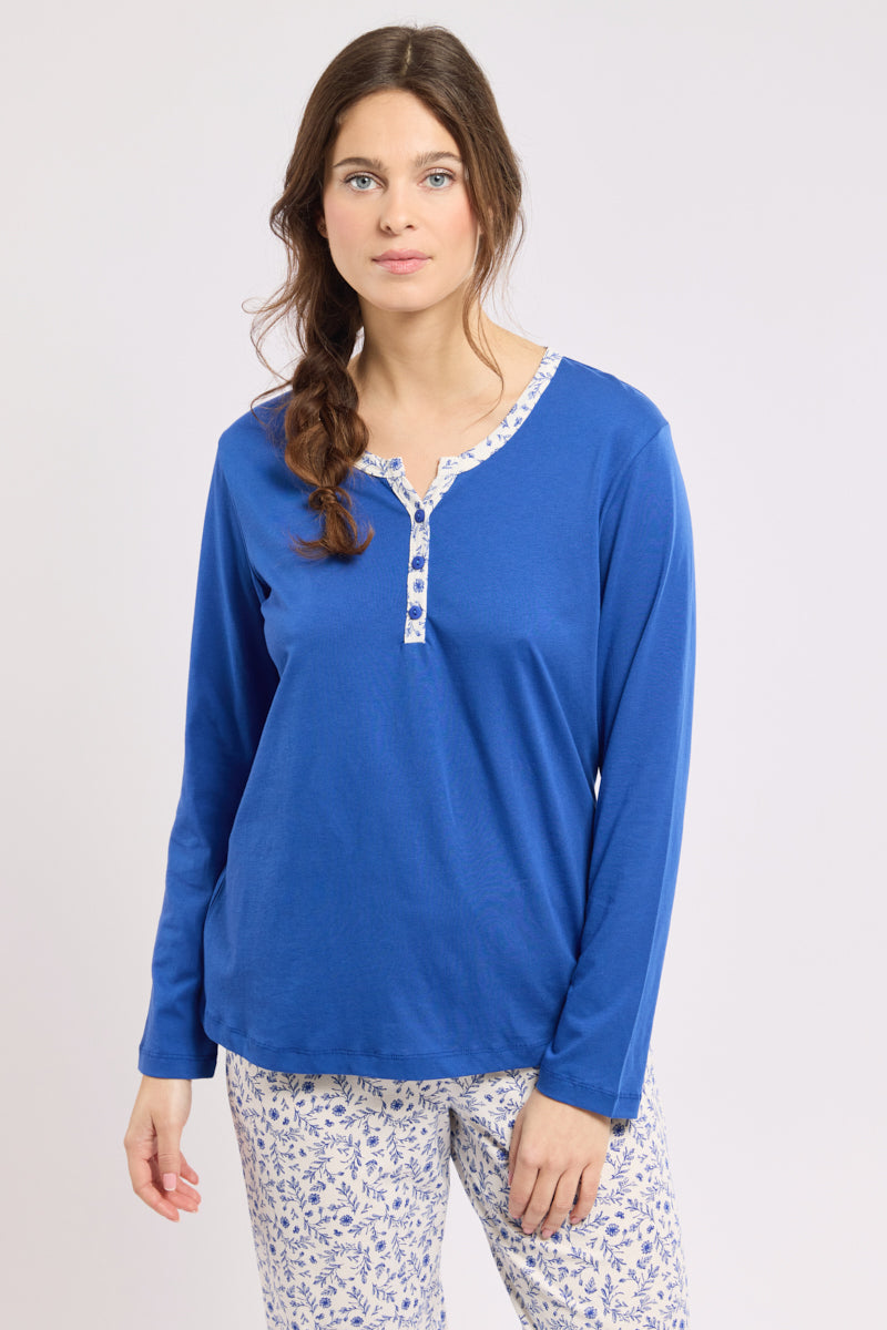 armor-lux-pyjama-femme-coton-haut-uni-pantalon-fleuri-2 image 4