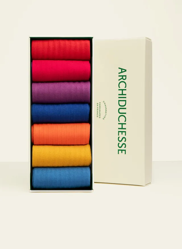 archiduchesse-semainier-happy-colors-de-luxe-7-chaussettes-mi-hautes-coton-merce image 1