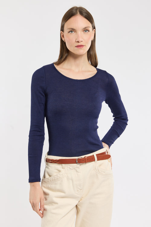 armor-lux-t-shirt-nuit-femme-manches-longues-laine-et-soie-col-rond image 5