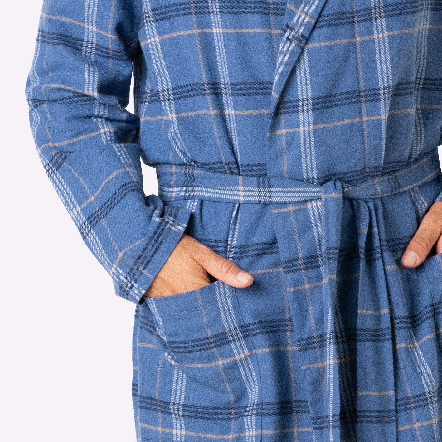 eminence-robe-de-chambre-homme-flanelle-carreaux-bleu-beige-blanc image 3
