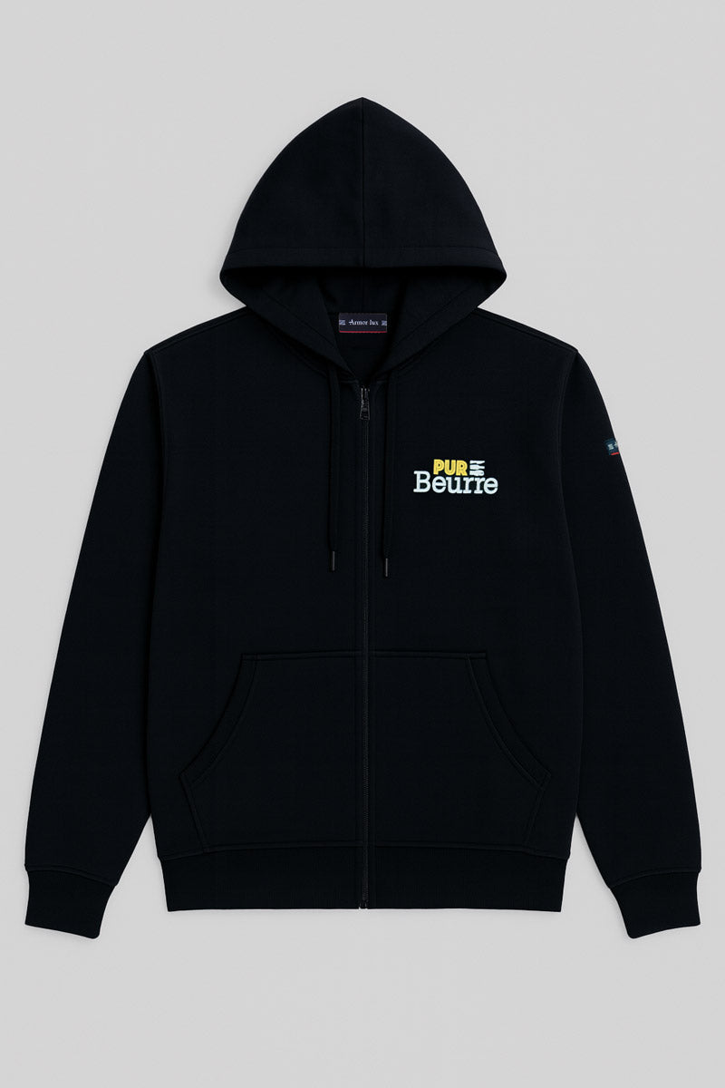 armor-lux-sweat-zipp-mixte-pur-beurre-capuche-poches image 1