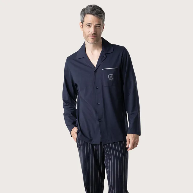 eminence-pyjama-long-homme-sport-club-veste-boutonn-e-marine image 1