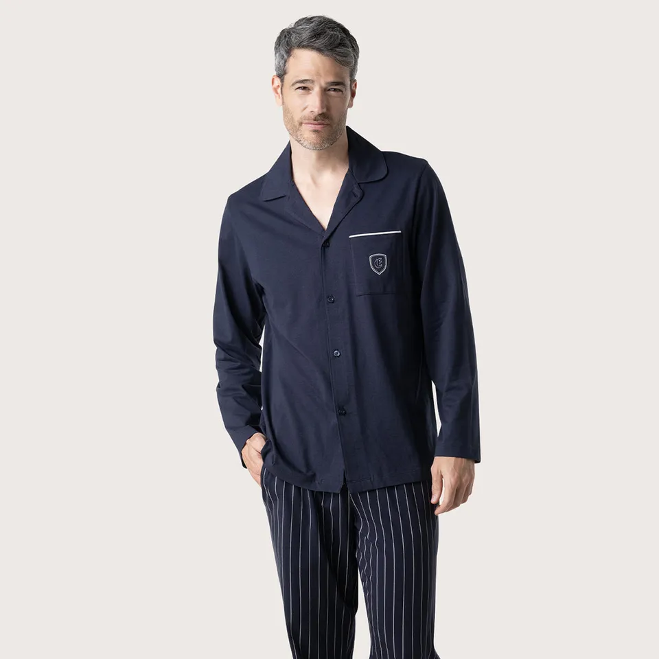 eminence-pyjama-long-homme-sport-club-veste-boutonn-e-marine image 1