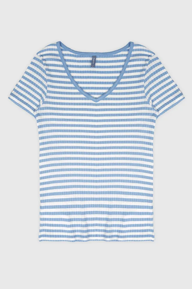 armor-lux-t-shirt-manches-courtes-femme-coton-bio-col-v-ray image 1