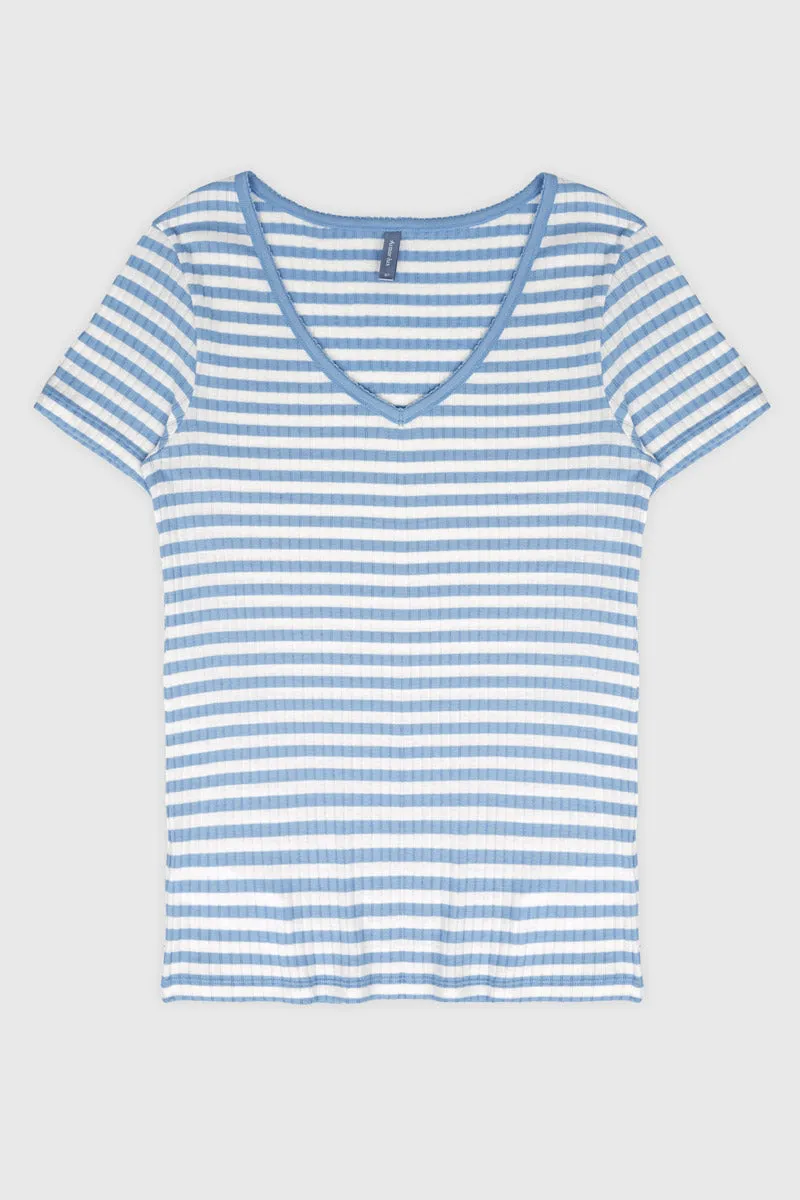 armor-lux-t-shirt-manches-courtes-femme-coton-bio-col-v-ray image 1