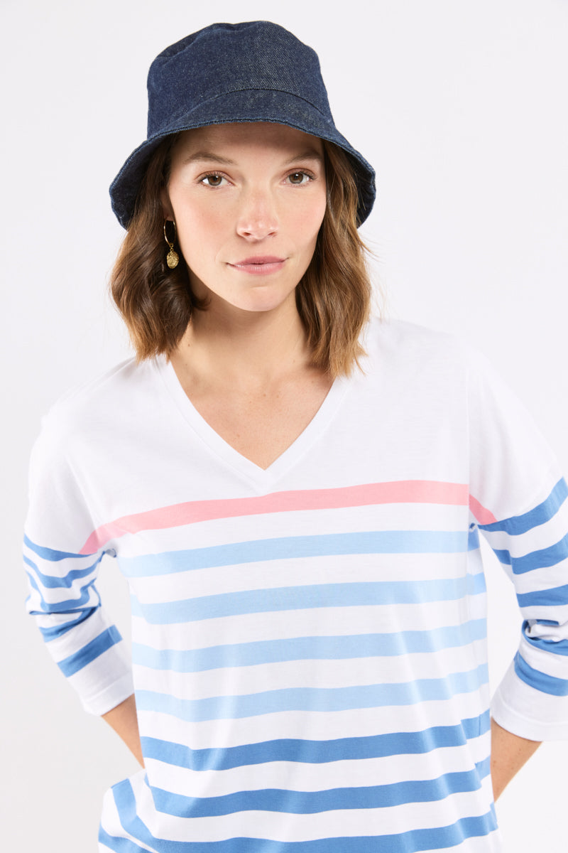 armor-lux-marini-re-femme-col-v-coton-l-ger-jersey-manches-3-4 image 2