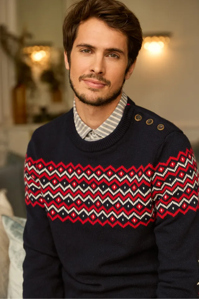 armor-lux-pull-de-no-l-homme-jacquard-marin-coudi-res-homard image 1