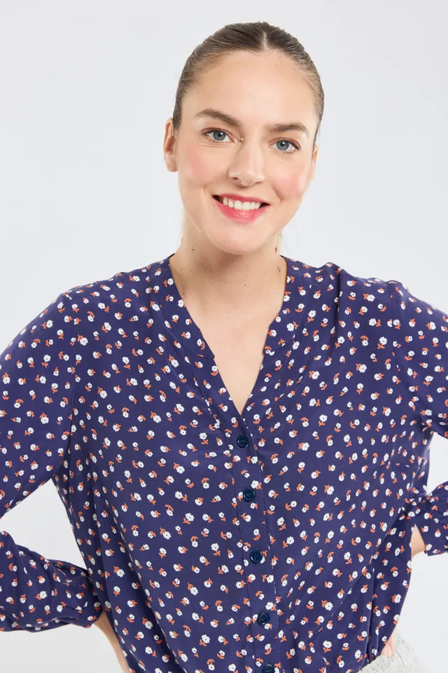 armor-lux-blouse-femme-fleurie-cupro-col-v-manches-longues image 1