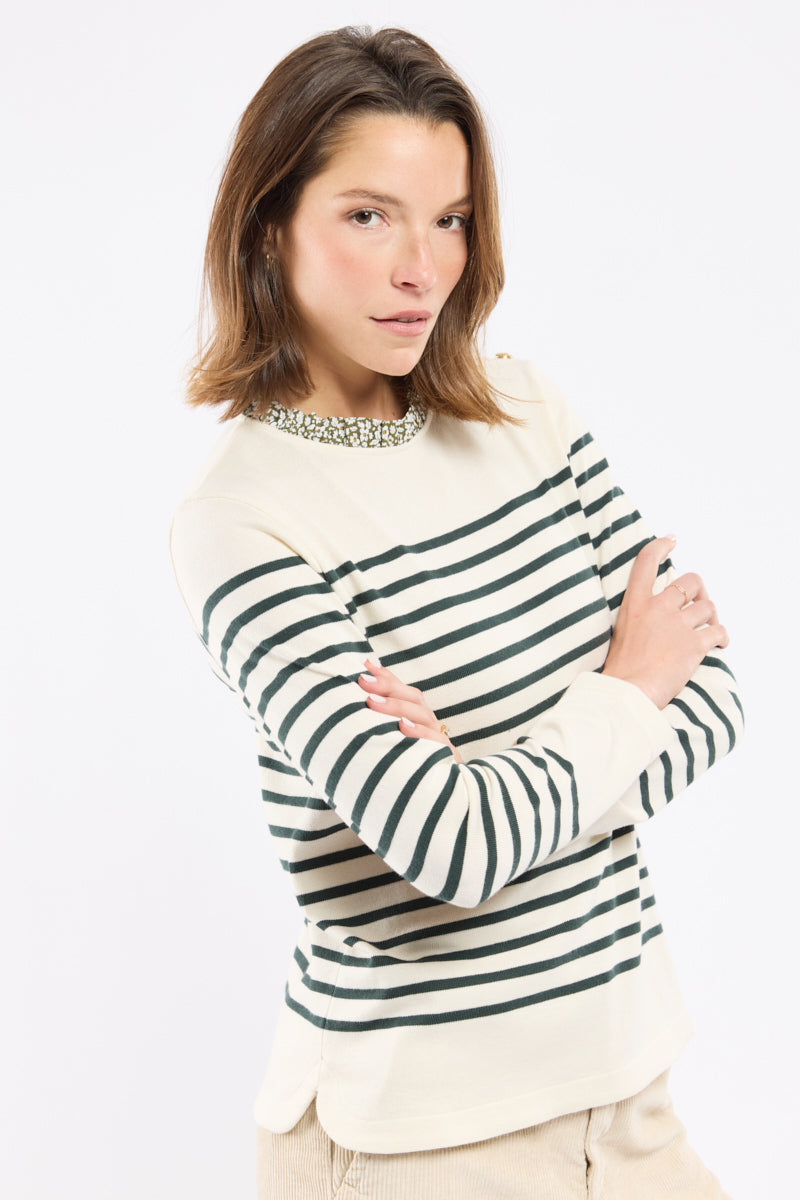 armor-lux-marini-re-femme-col-fleuri-coton-rustique image 3
