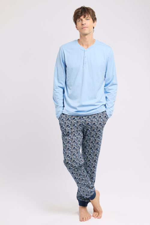 armor-lux-pyjama-homme-pois-g-om-trique-coton-l-ger-manches-longues image 2