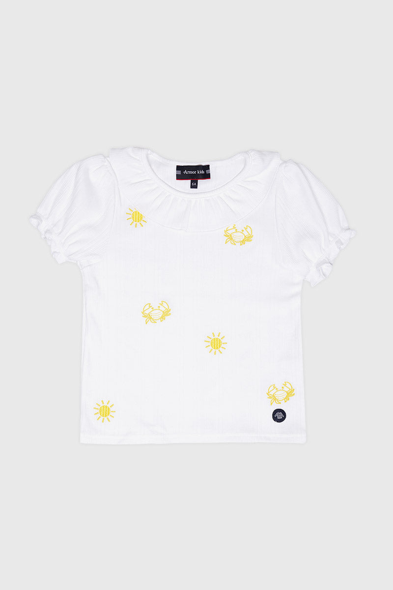 armor-lux-t-shirt-enfant-col-fronc-coton-modal-crabes image 1