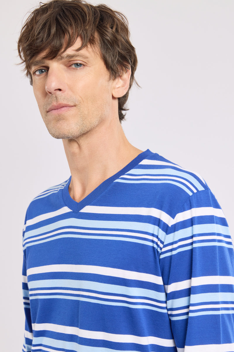 armor-lux-pyjama-col-v-homme-coton-l-ger image 2