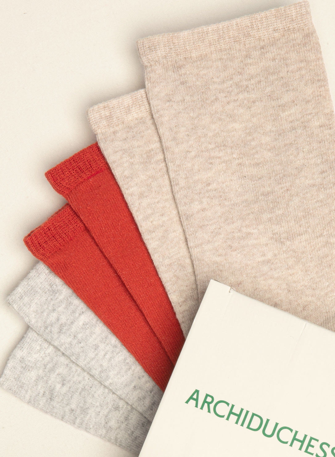 archiduchesse-trio-chaussettes-recycl-es-courtes-beige-gris-orange image 2