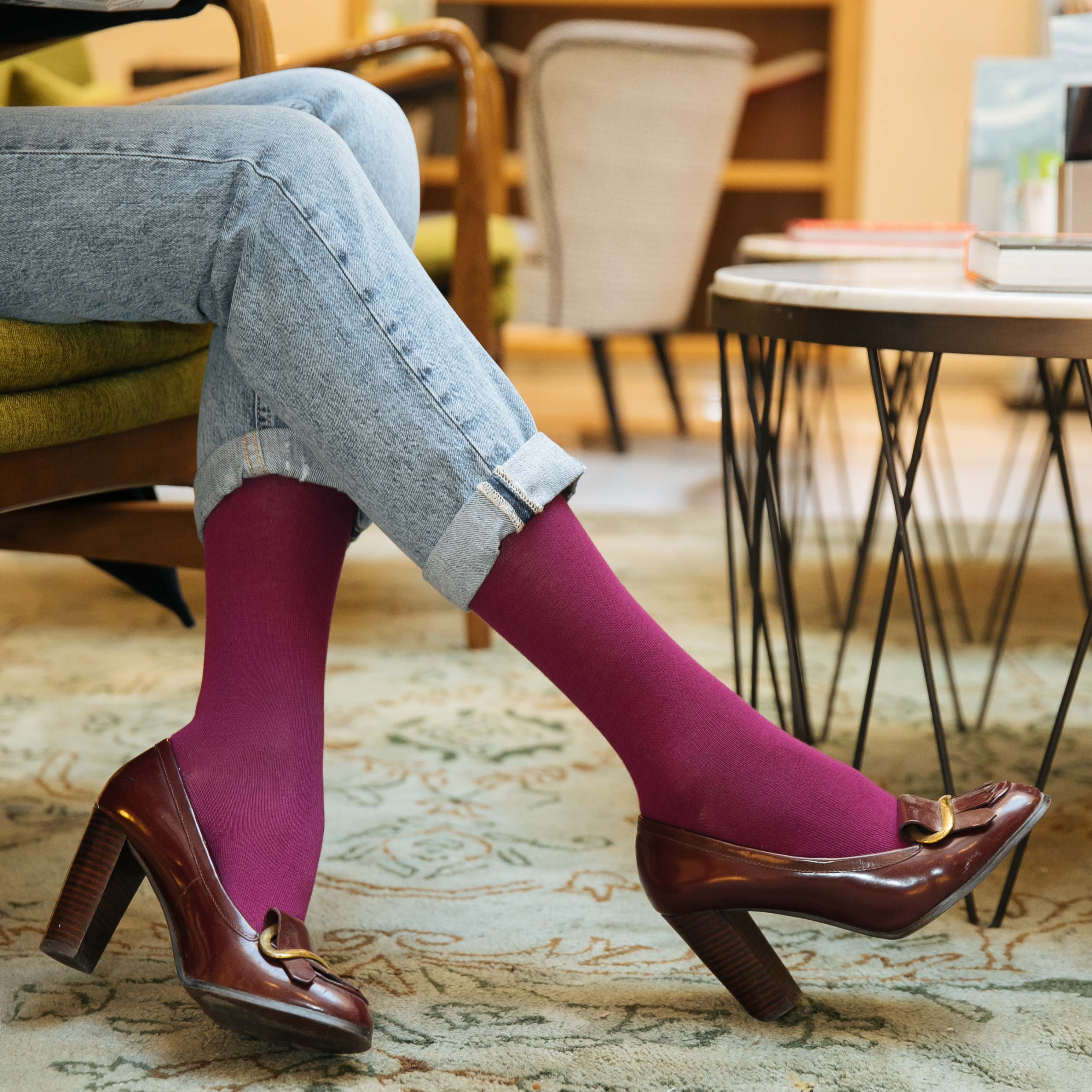 archiduchesse-de-ville-aubergine-chaussettes-mi-mollet-coton image 6