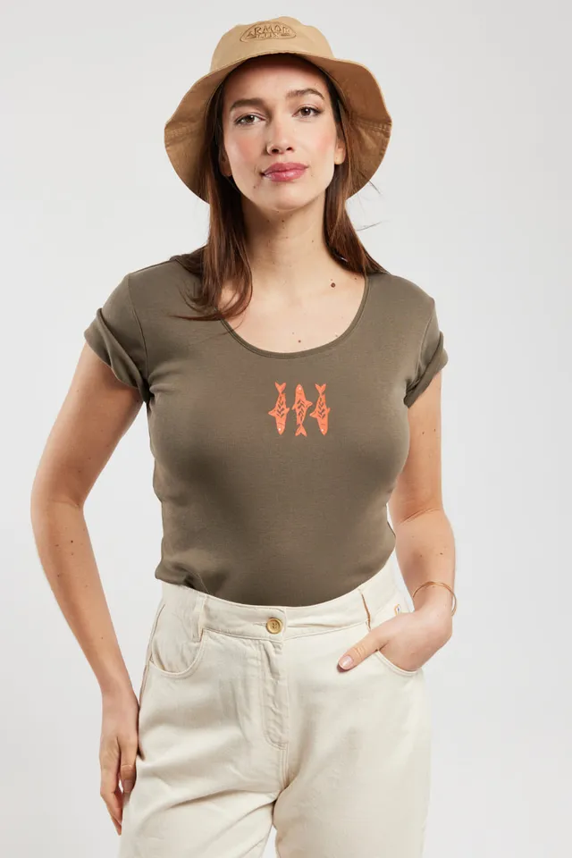 armor-lux-t-shirt-poissons-femme-coton-l-ger-coupe-ajust-e image 1