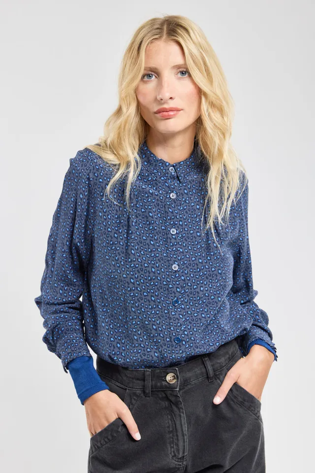 armor-lux-chemisier-l-opard-bleu-cupro-viscose-femme-manches-longues image 1
