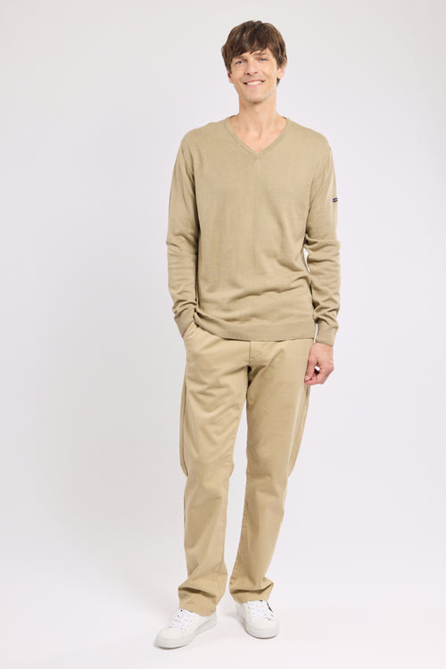 armor-lux-pull-homme-col-v-coton-et-lin-manches-longues image 4