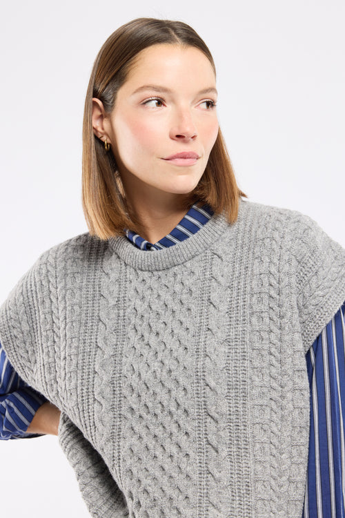 armor-lux-fouesnant-pull-sans-manches-en-laine-torsades image 3