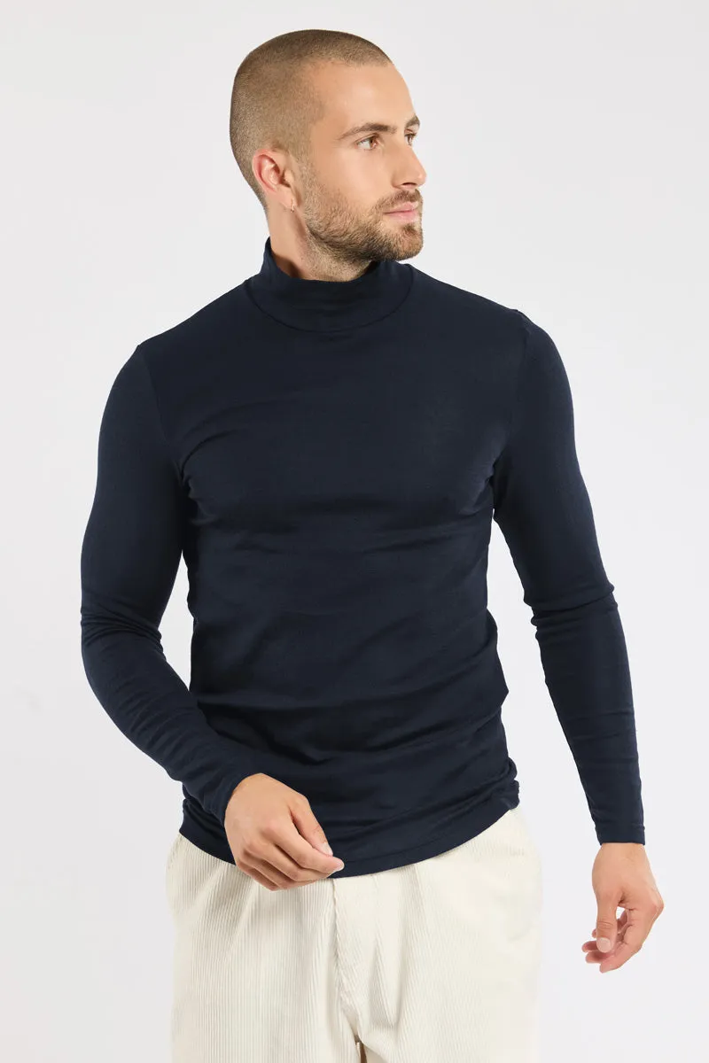 armor-lux-t-shirt-homme-manches-longues-col-montant-laine-et-soie image 1