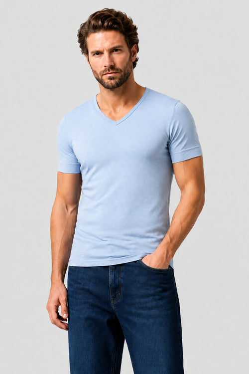 armor-lux-t-shirt-col-v-homme-coton-bio-maille-c-tel-e-slim image 2