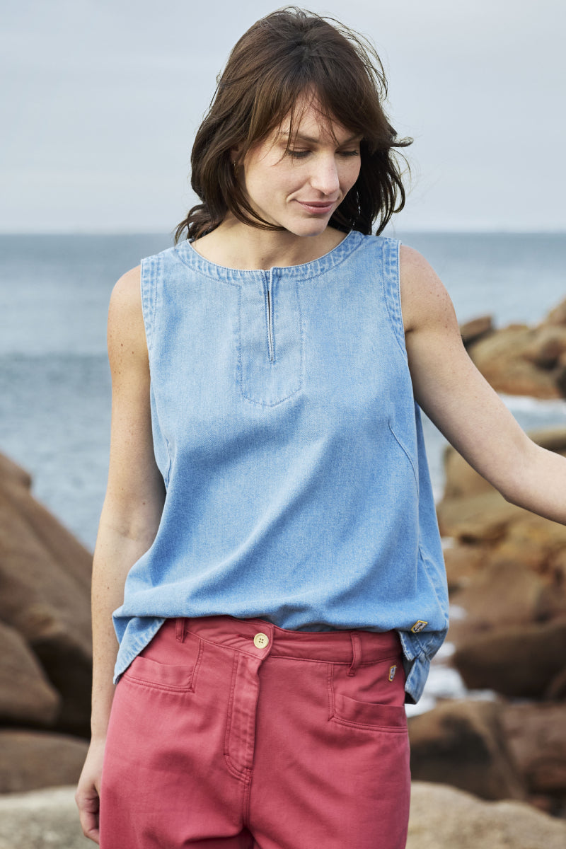 armor-lux-h-ritage-top-en-denim-coton-sans-manches-femme image 6