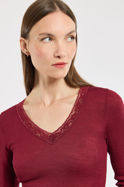 armor-lux-t-shirt-de-nuit-femme-laine-et-soie-col-v-dentelle image 3