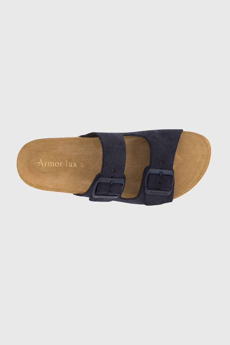 armor-lux-mules-zef-deux-brides-cuir-bleu-marine image 2