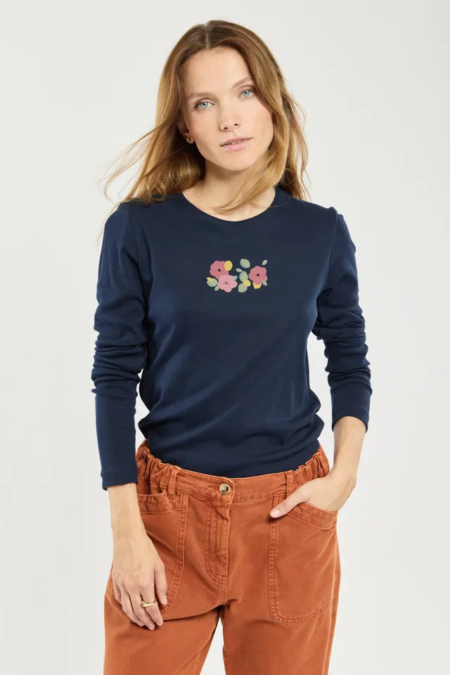 armor-lux-t-shirt-manches-longues-femme-coton-l-ger-col-rond-s-rigraphie-blossom image 1