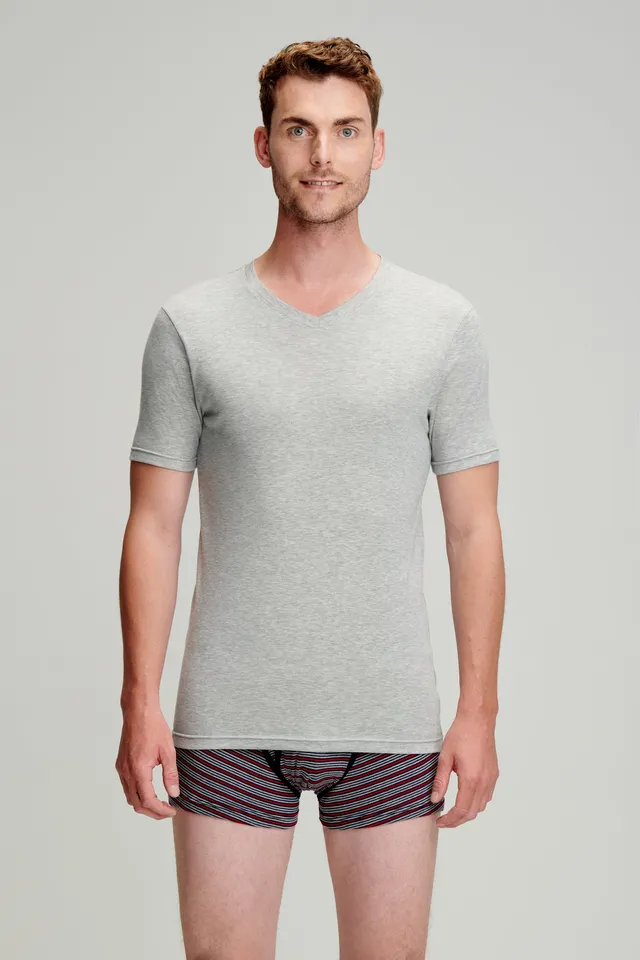 armor-lux-t-shirt-uni-homme-col-v-lyocell-et-coton image 1