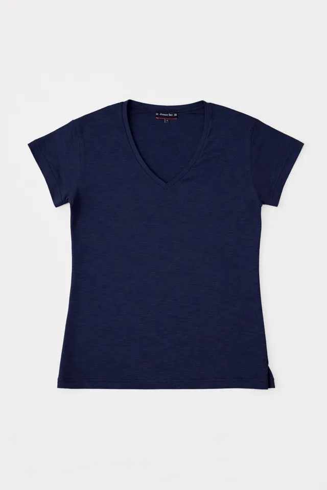 armor-lux-h-ritage-t-shirt-femme-col-v-en-coton-flamm image 1