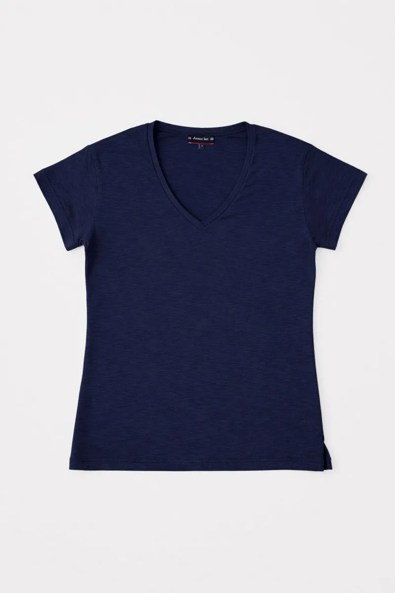 armor-lux-h-ritage-t-shirt-femme-col-v-en-coton-flamm image 1