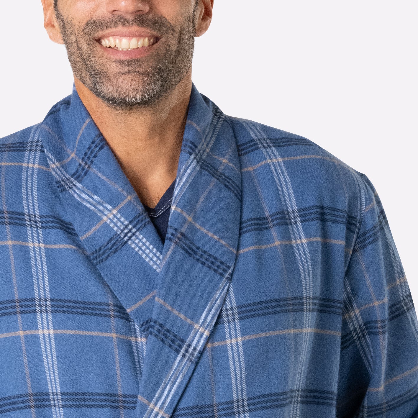 eminence-robe-de-chambre-homme-flanelle-carreaux-bleu-beige-blanc image 2