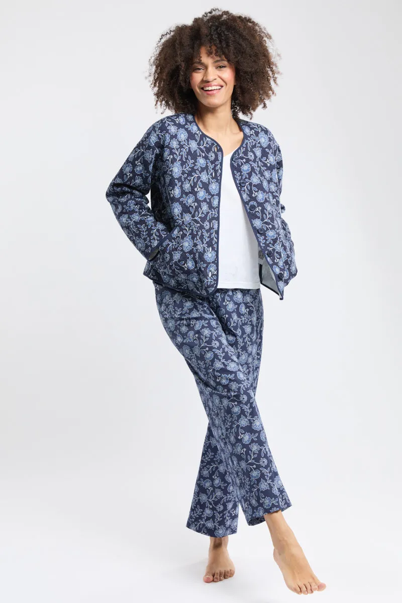 armor-lux-veste-matelass-e-homewear-femme-coton-fleurs-bleues image 1