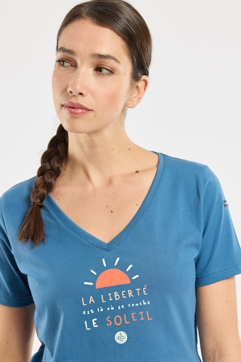 armor-lux-t-shirt-s-rigraphi-amb-femme-col-v-coton image 2