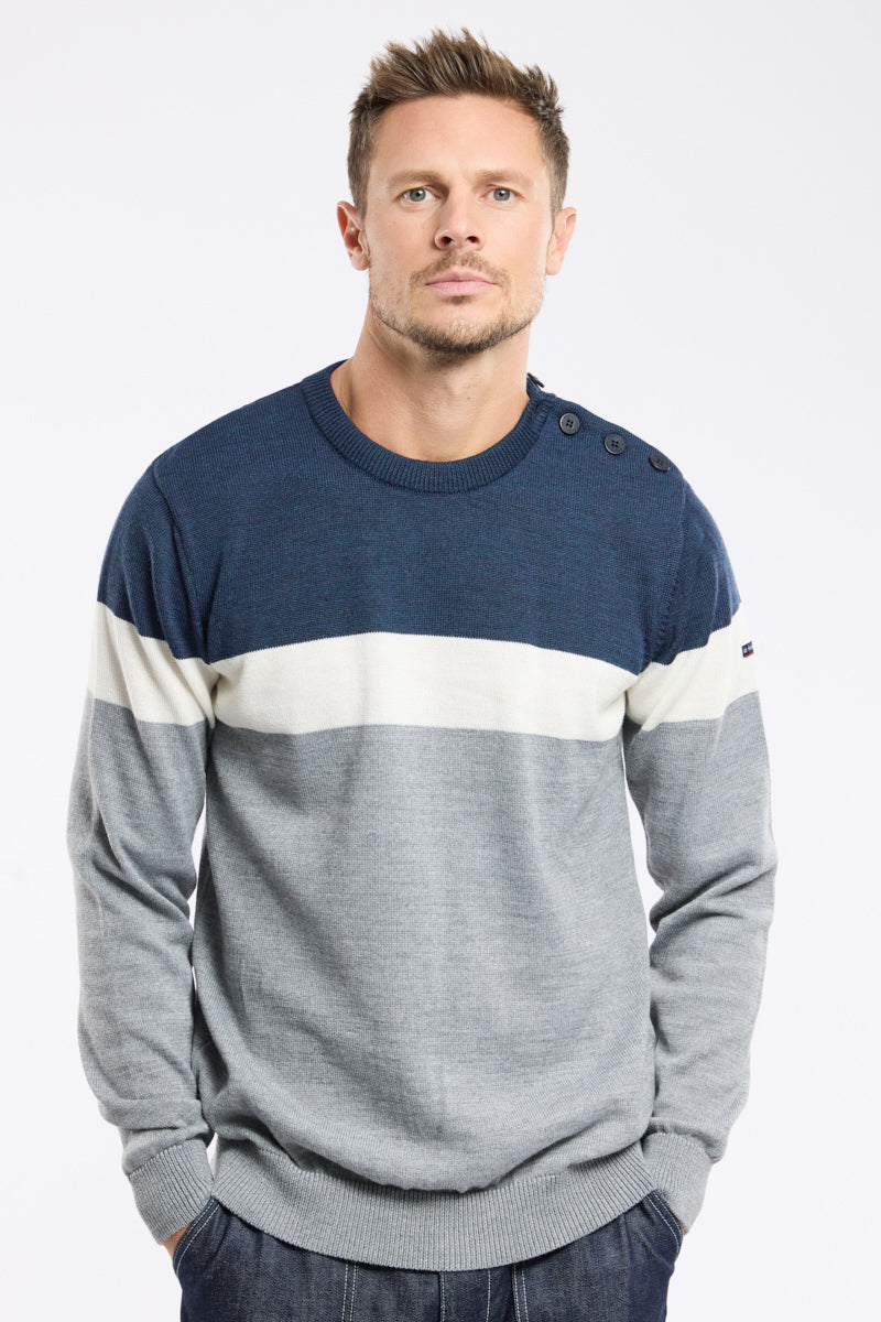 armor-lux-pull-tricolore-homme-col-rond-laine-colorblock image 1